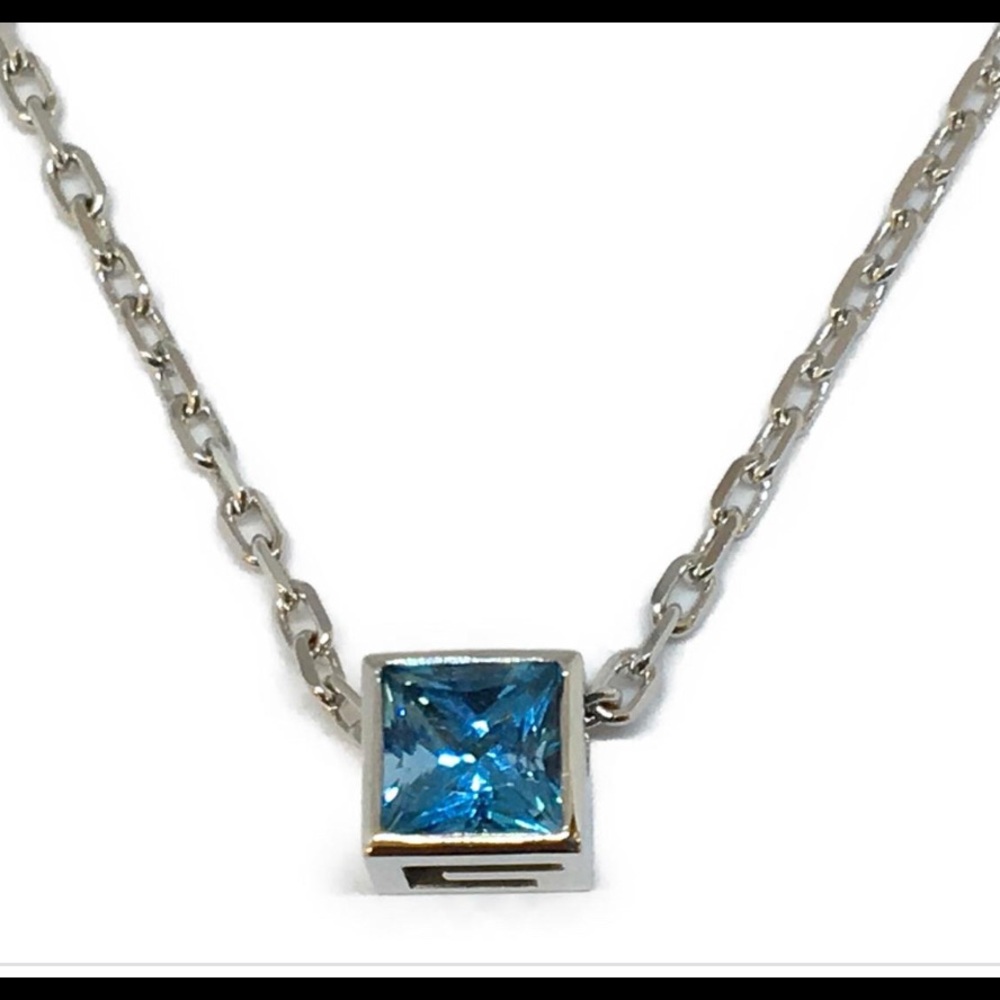 Authentic Gucci G logo cube blue topaz necklace